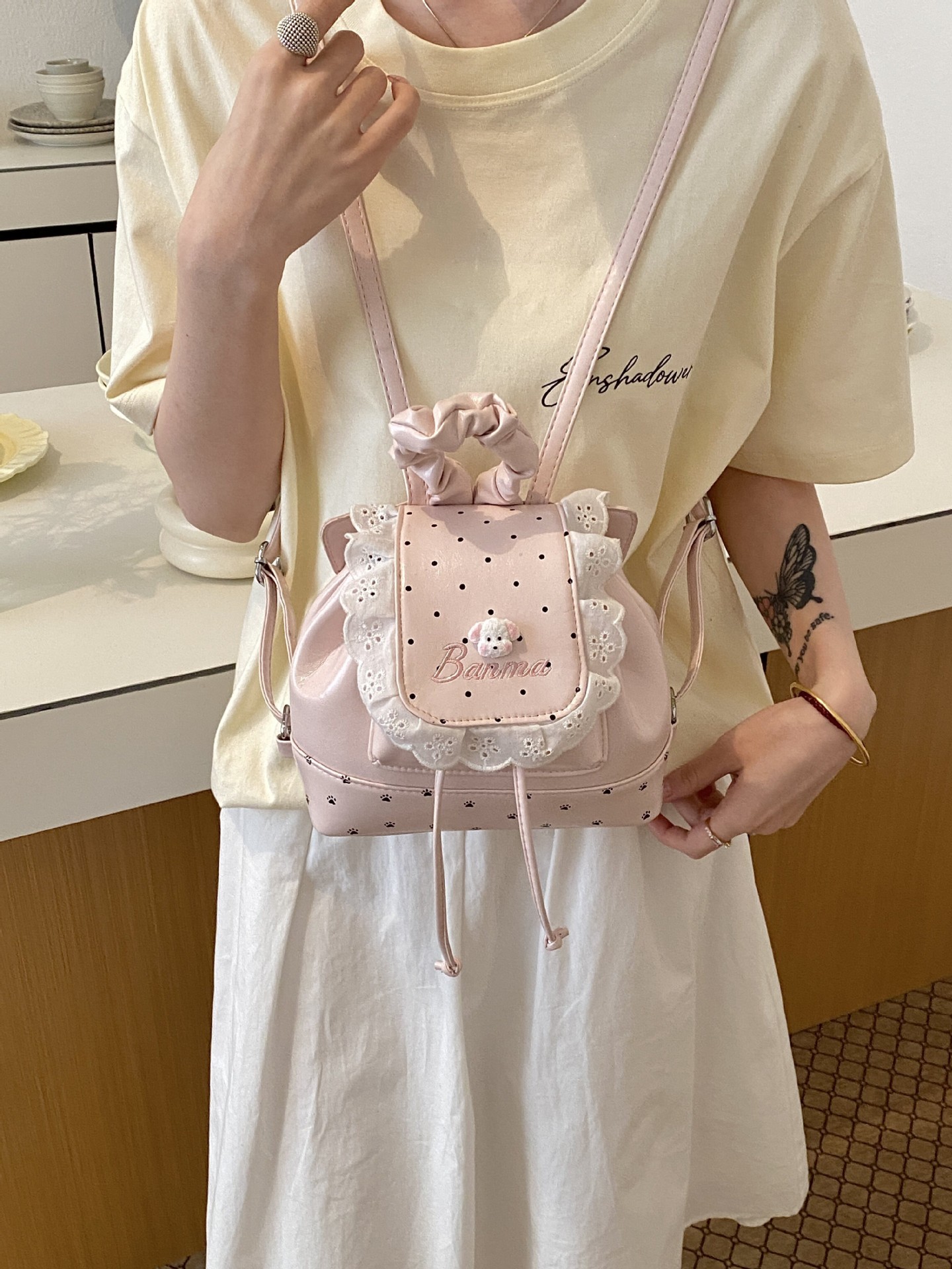 Border Lace Mini Wind Women InS2026 Mochila coreana encantadora chica versátil nueva sensación de mochila