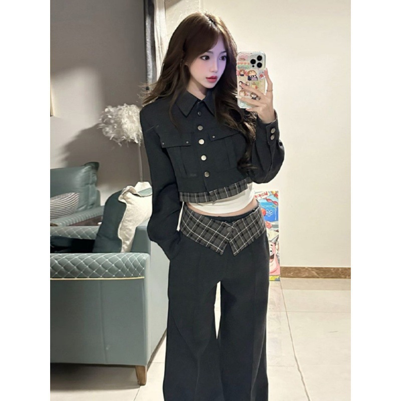 2025 Retro Suit Fashionable Suit Jacket Wide-Leg Pants Two-Piece Set Spring and Autumn Matching Women's Complete Set