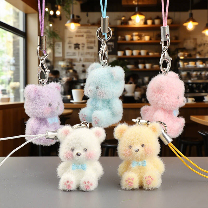 Resin Flocking Colorful Stereo Bear Mobile Phone Rope Cute and Sweet Creative Cartoon Student Accessories Mobile Phone Chain Pendant