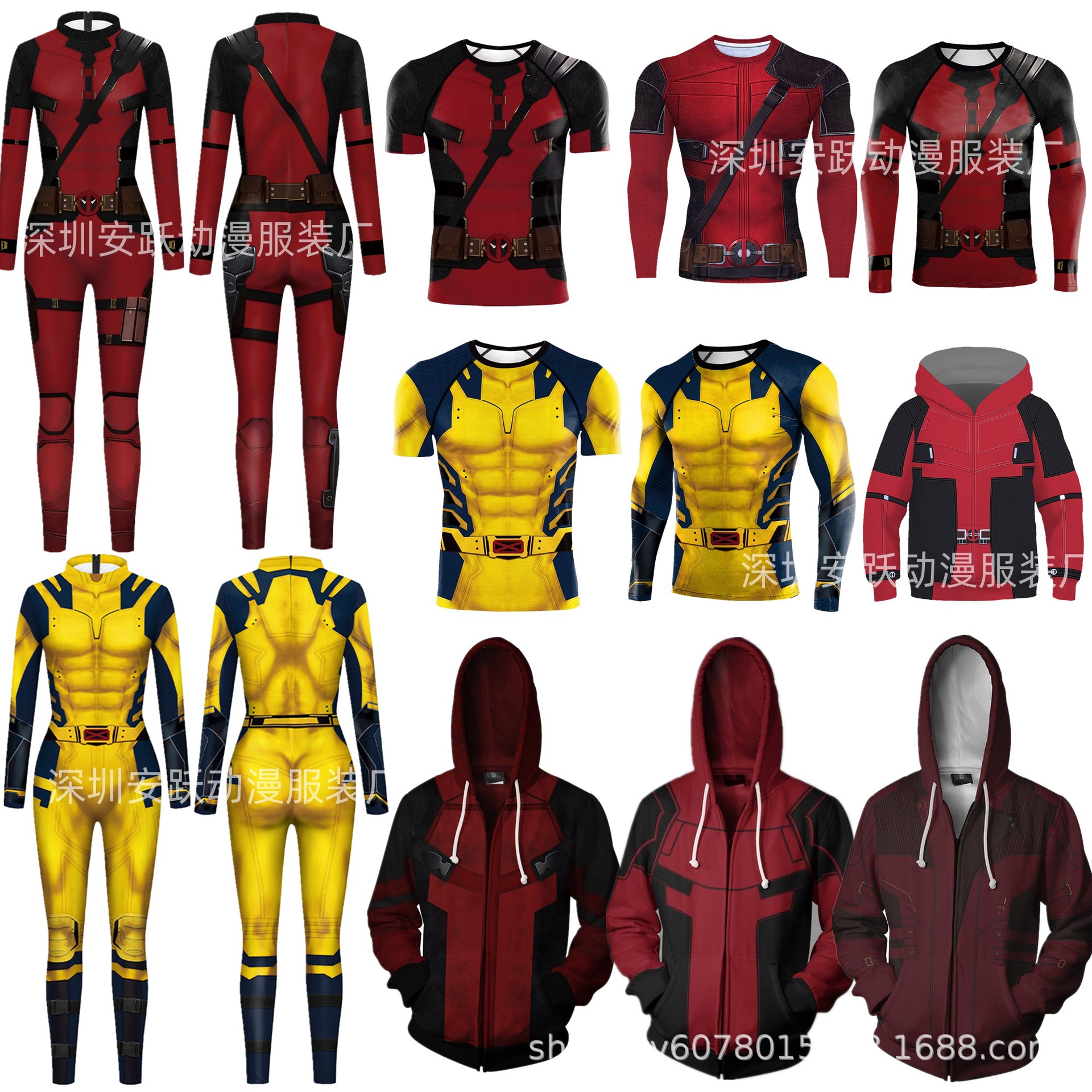 跨境外贸新款 死侍与金刚狼3D动漫卫衣连体衣 cosplay卫衣