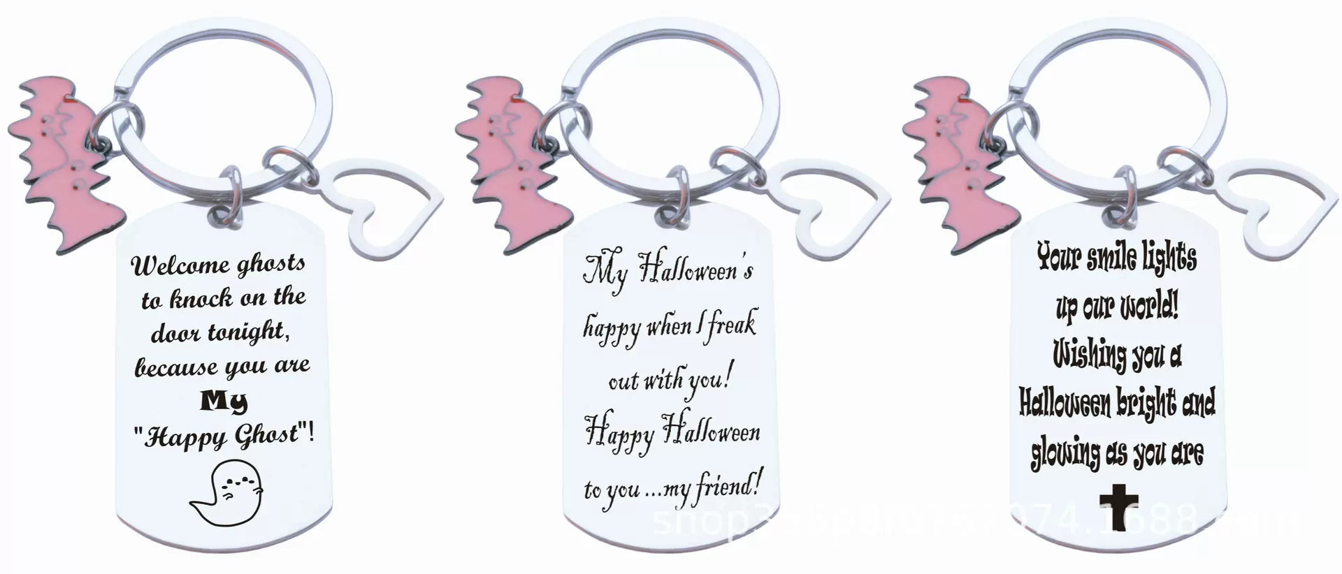 跨境热销不锈钢钥匙扣亚马逊创意挂件激光刻字万圣节礼物