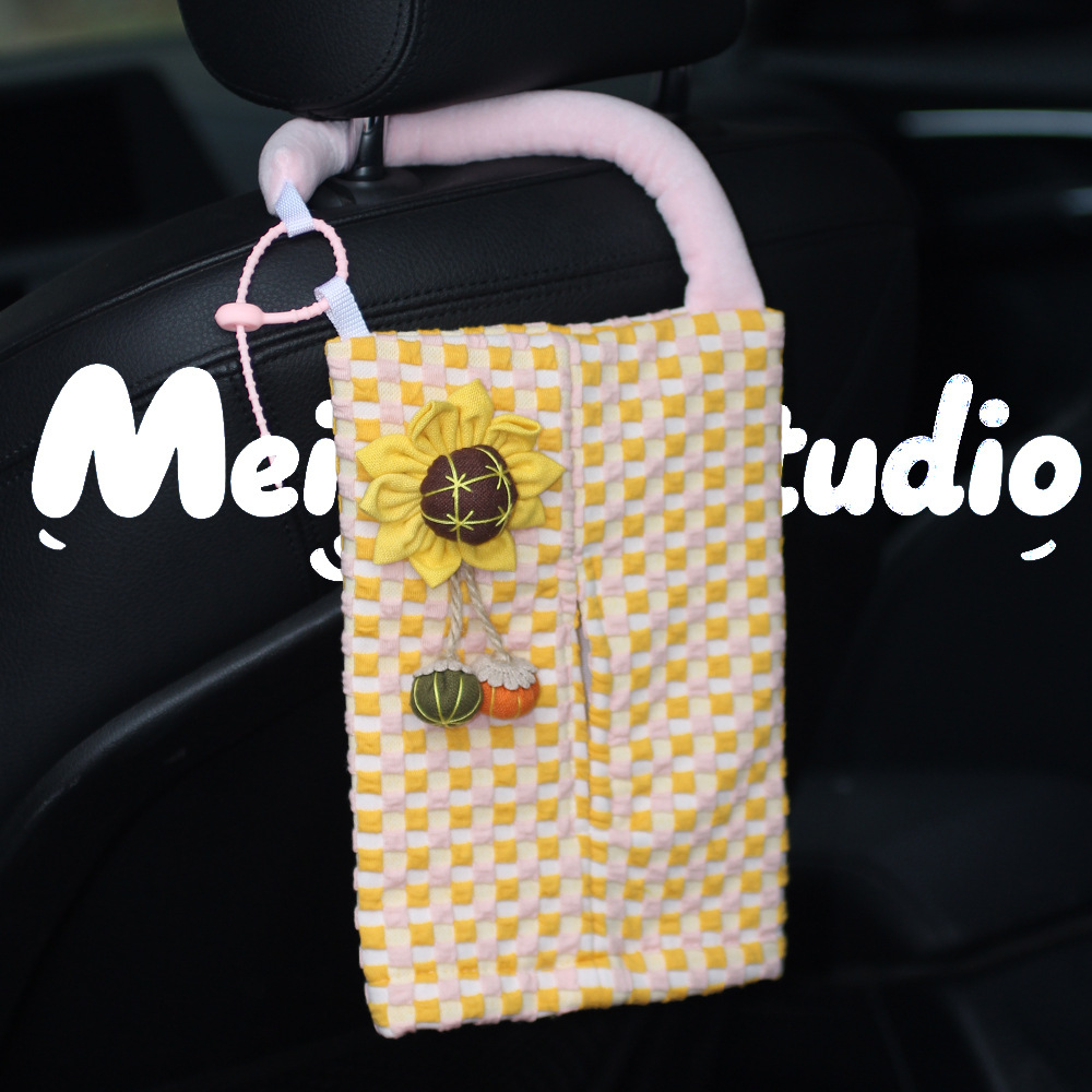 Caja de toallas creativa para automóviles tela de alta calidad para automóviles colgantes para automóviles caja de extracción de papel para automóviles bolsa colgante para chicas image 4