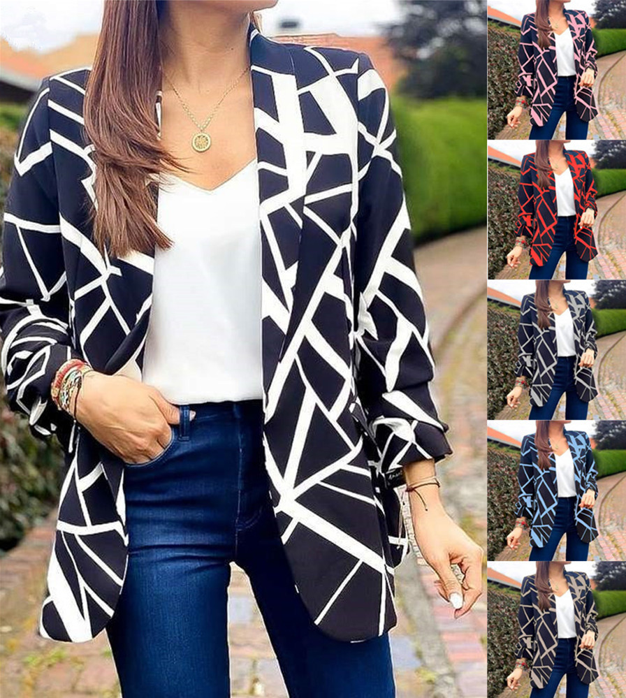 Women's Coat Long Sleeve Blazers Printing Business Geometric display picture 1