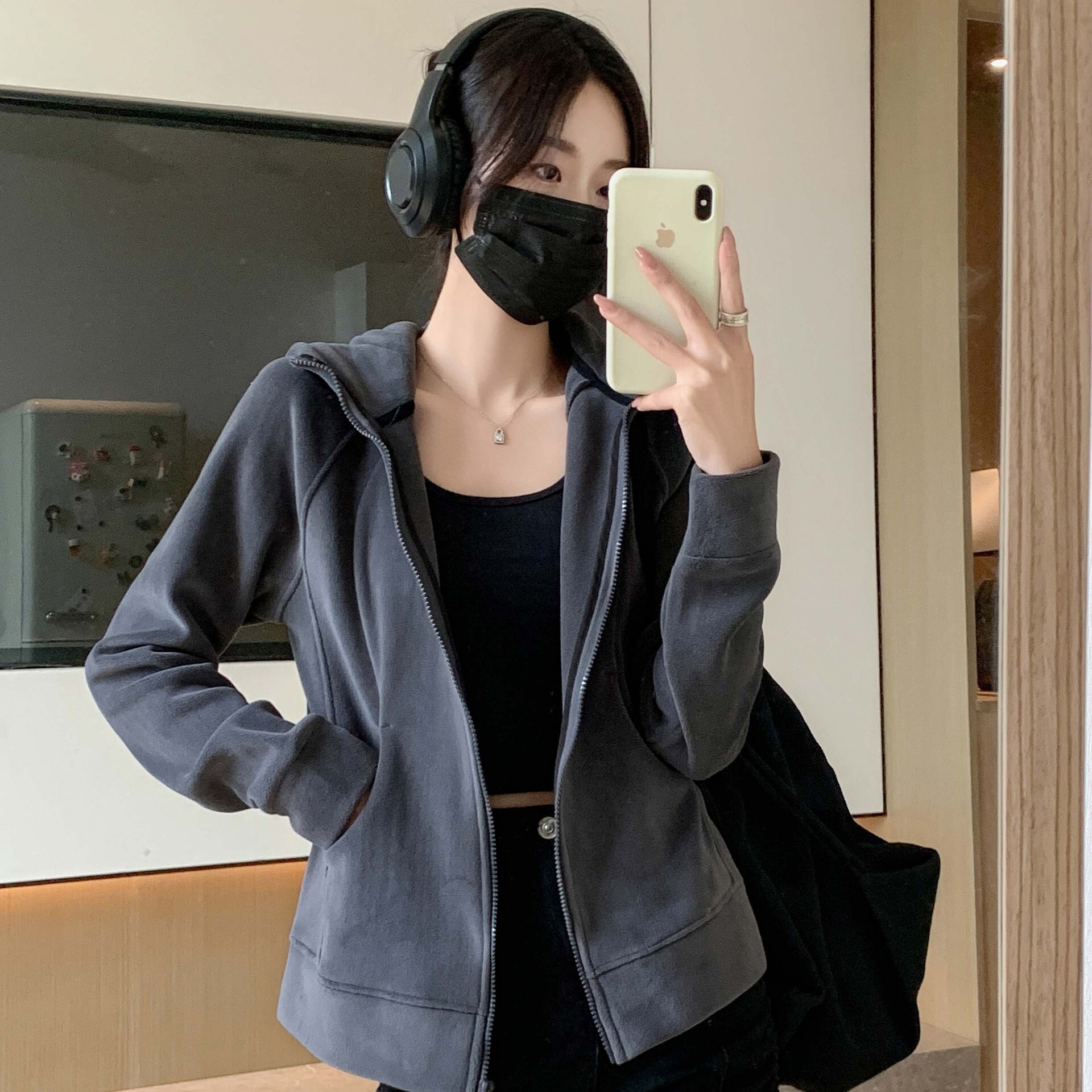 H268 Hooded Zipper Sports Cardigan Jacket for Women, New Autumn and Winter Style, Fleece-Lined and Thickened, Casual Outerwear, Long-Sleeve Sweatshirt