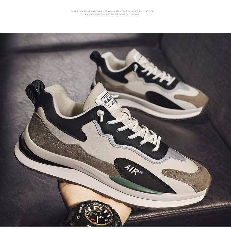 Giày thể thao nam da lì phối lưới đế dày kiểu sneaker thường ngày — H102 màu be, H102 màu trắng, H102 màu xám chi tiết 16