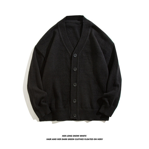 Lazily styled open sweater for men, handsome Korean version, plain color V-neck academic style knitwear, men's autumn outerwear