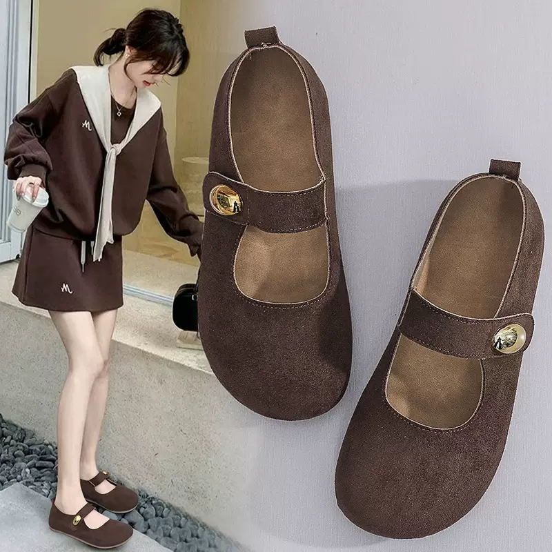 内增高时尚休闲单鞋女复古软底玛丽珍妈妈鞋春秋款圆头包跟勃肯鞋