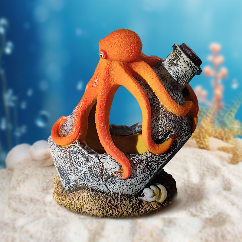 Pulpo gastado en explosión, botella de deriva gris, decoración de pecera, acuario, joyería de resina, pescado y camarones, refugio en la casa