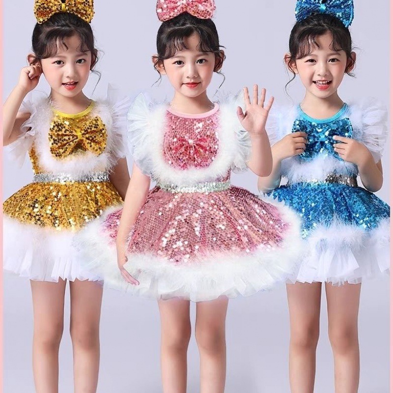 June 1 Children's Day Performance Clothes New Style Shaped Sand Dress Girl's Sequins Kindergarten Cute Dance Clothes Princess Dress Powder