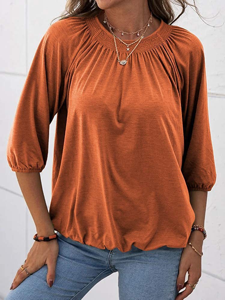 Elegant Solid Color Polyester Round Neck Long Sleeve Regular Sleeve T-shirt display picture 4