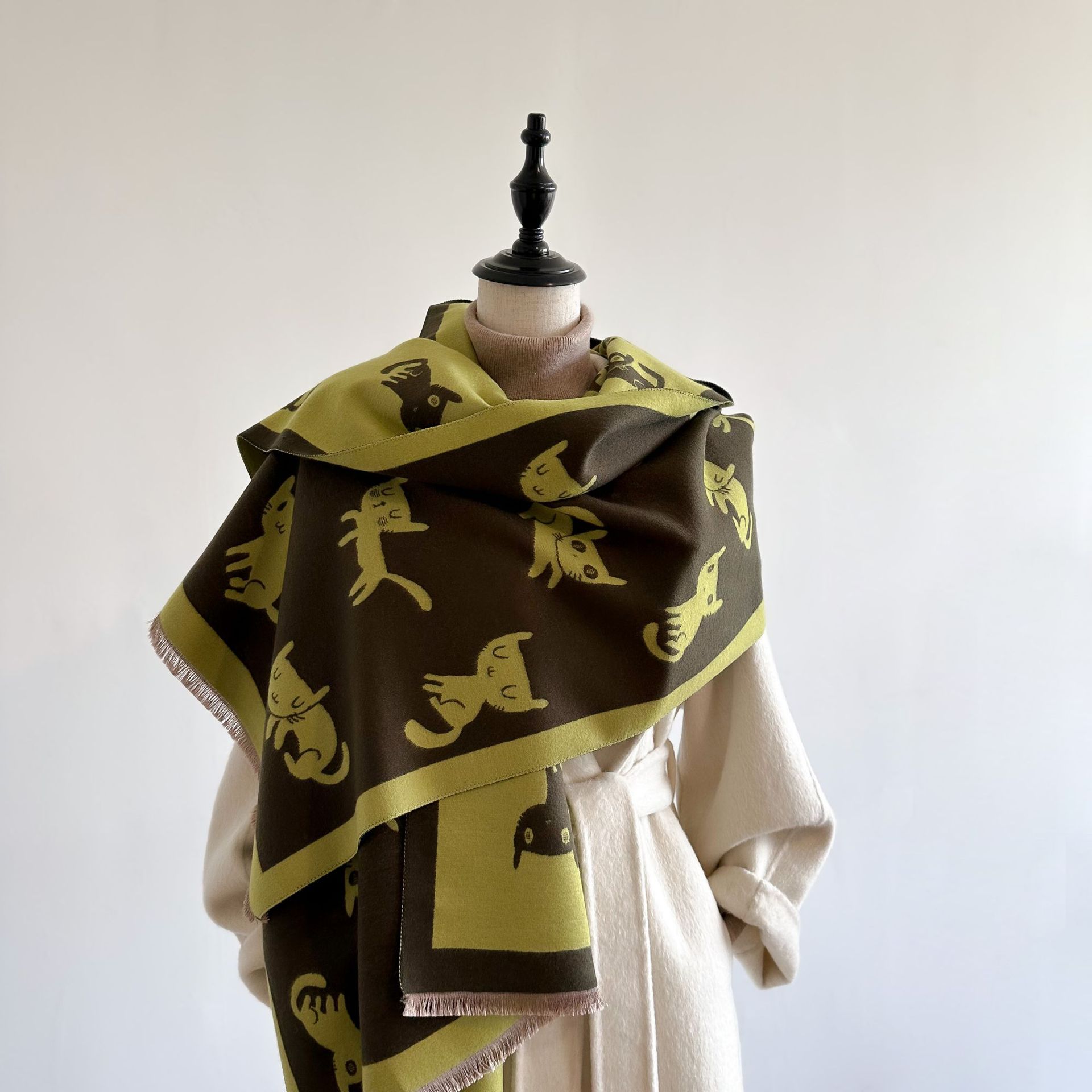 Estilo coreano gatito impreso largo engrosado exterior cálido chal Otoño e Invierno Nueva Cachemira-como doble cara bufanda jacquard