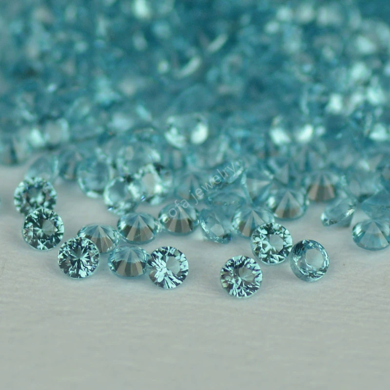 Набор нано-голубо-зелёных круглых свободных камней Paraiba 0.8~8 мм