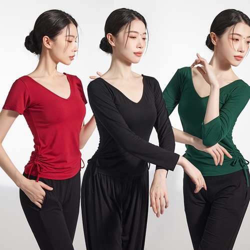 Dance wear top women's V-neck mid-sleeve slim fit modal body classical modern dance practice wear dance wear