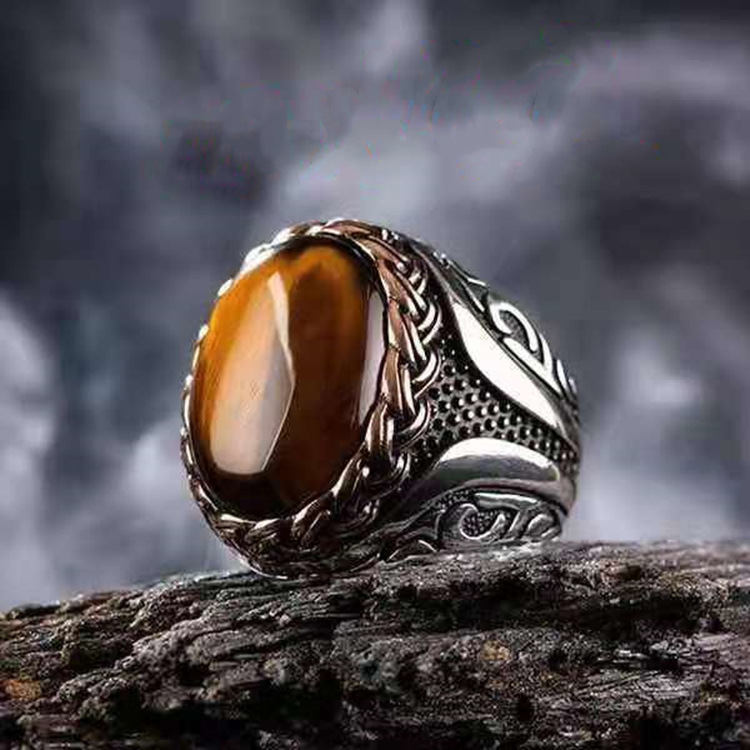 Huaya Wish Sells Classy Fashionable Yellow Tiger Stone Braided Stripesd Rings, Trendyy Men's Retro Rings, Hot Style