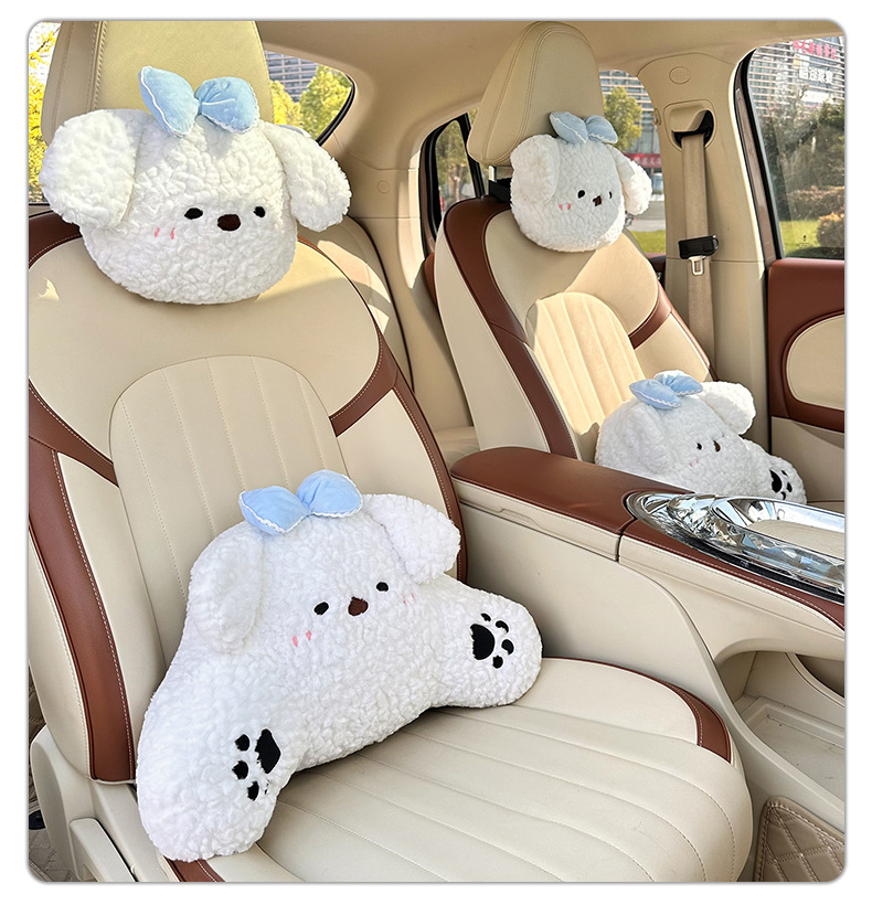 Cartoon Car Headrest and Lumbar Support, Cute Puppy Car Seat Neck Pillow, Trendy Comfortable Car Lumbar Cushion
