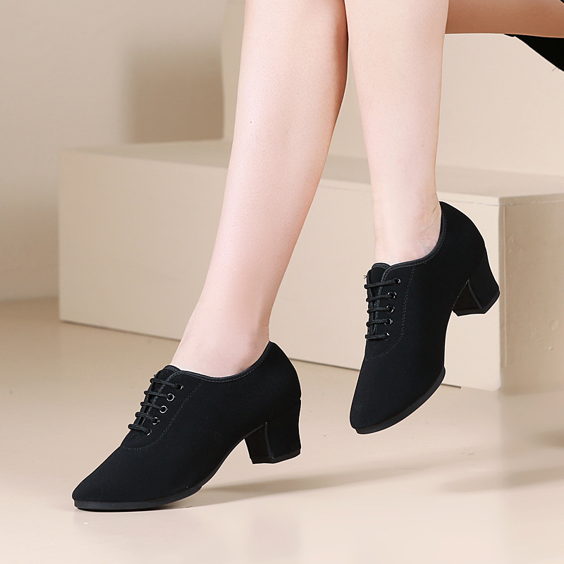 Zapatos de baile latinos profesionales, zapatos de baile de tacón medio de tela Oxford para adultos femeninos, fondo suave, práctica de baile moderno, baile social, zapatos de mujer