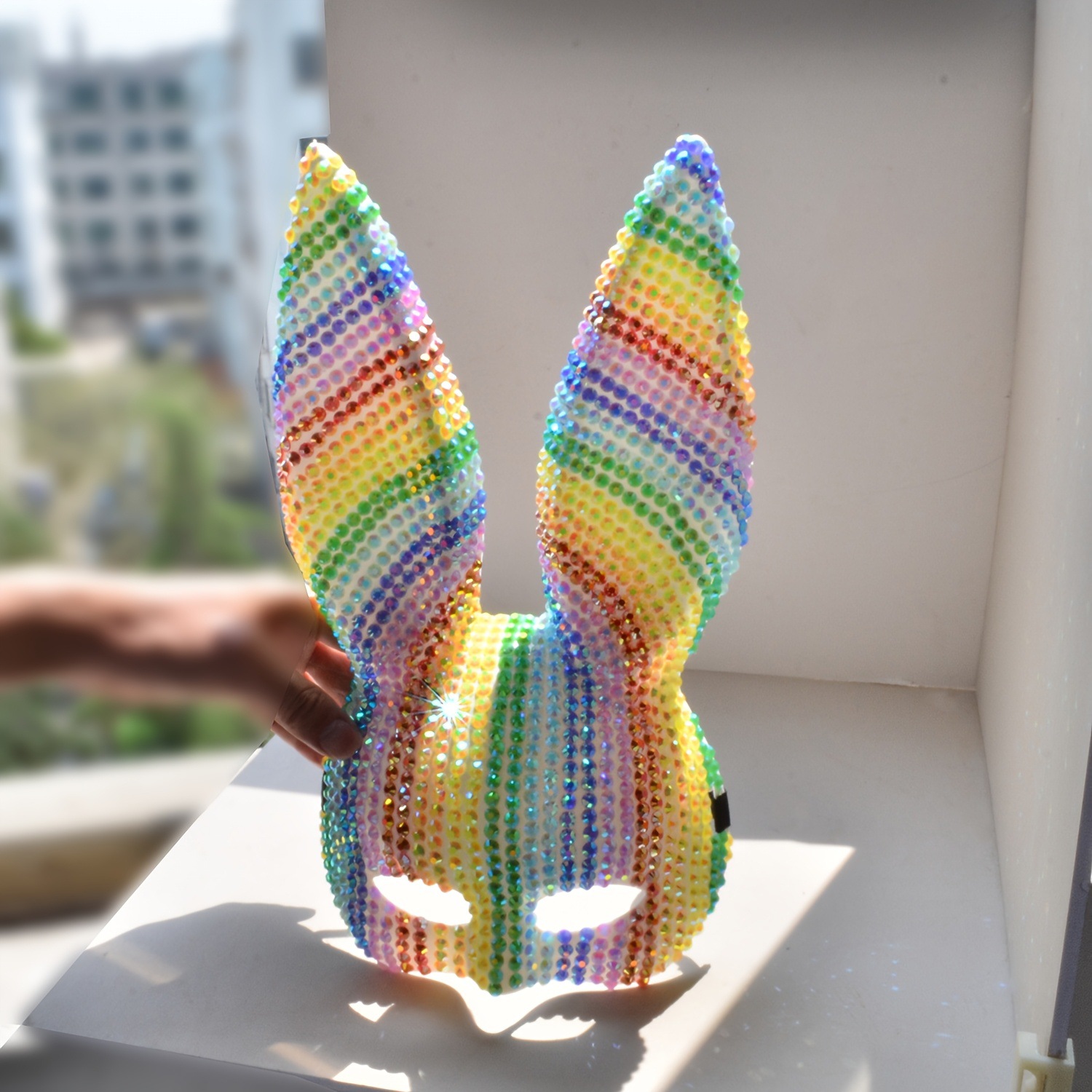 Máscara de Orejas de Conejo Brillante con Pedrería, 1 Pieza