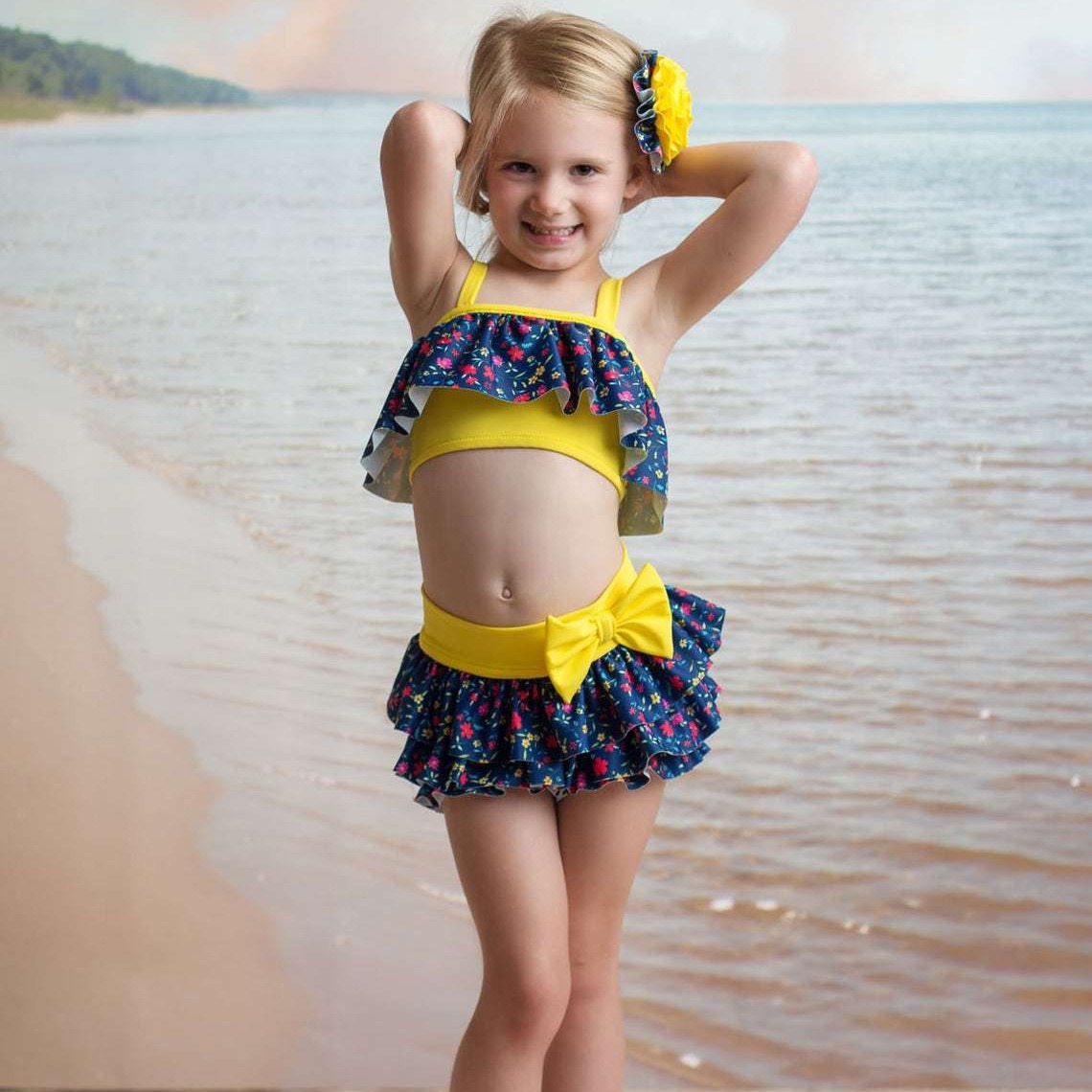 2023 verano nuevo traje de baño floral Correa traje de baño niños split bikini playa vacaciones traje de baño