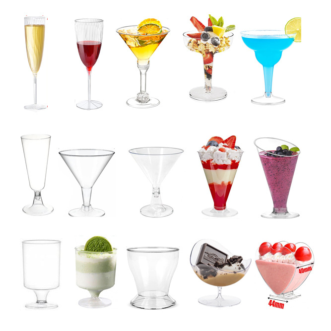 Ready-Made Disposable Transparent Mousse Cups, Wood Pulp Cups, Thickened Plastic Creative Wine Glasses, Champagne Glasses, Martini Glasses