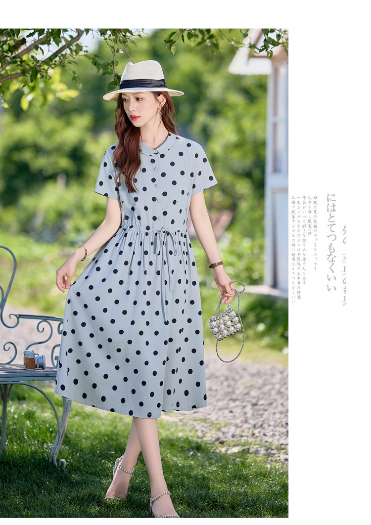 Đầm maxi nữ chấm bi in họa tiết eo thon dáng midi thời trang NI502 — màu be, màu xanh chi tiết 19