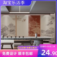 立体新中式祥云楼阁墙纸中国风古典茶室酒店壁画饭店餐厅装修壁纸