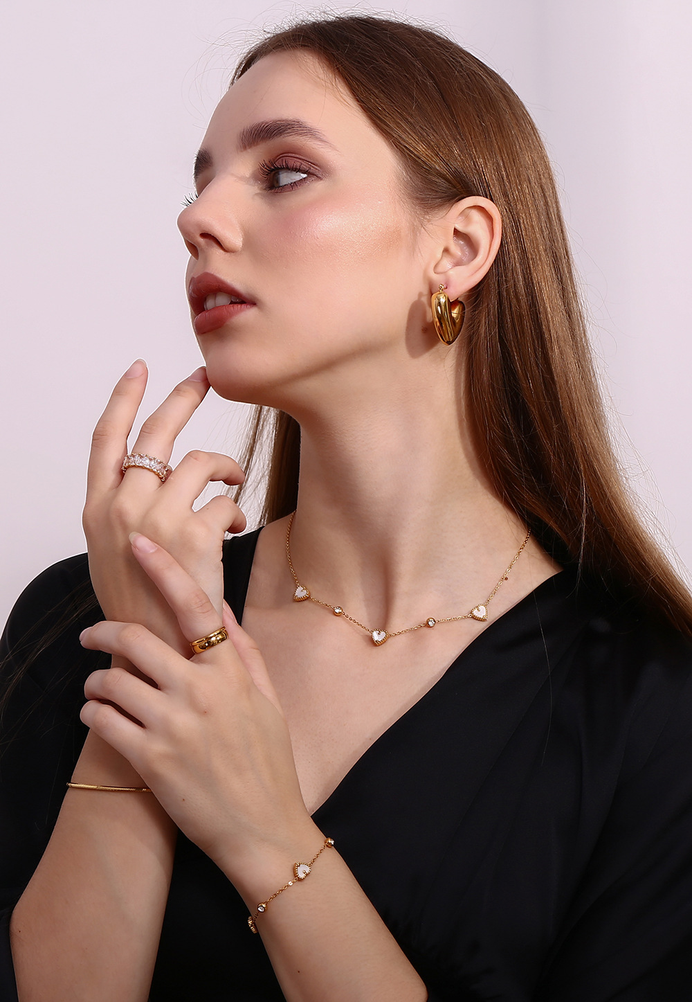 新品项链爱心带钻 新品手链爱心带钻 新品蛇链手链 E7572