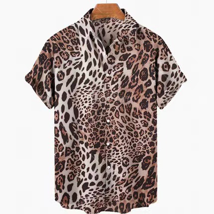 Comercio exterior transfronterizo de los hombres primavera europea y americana nueva solapa impresa en 3D manga corta a rayas retro camisa casual hombres al por mayor