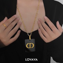2022年新款潮钛钢C字母毛衣链不掉色长款欧美时尚大牌高级感项链