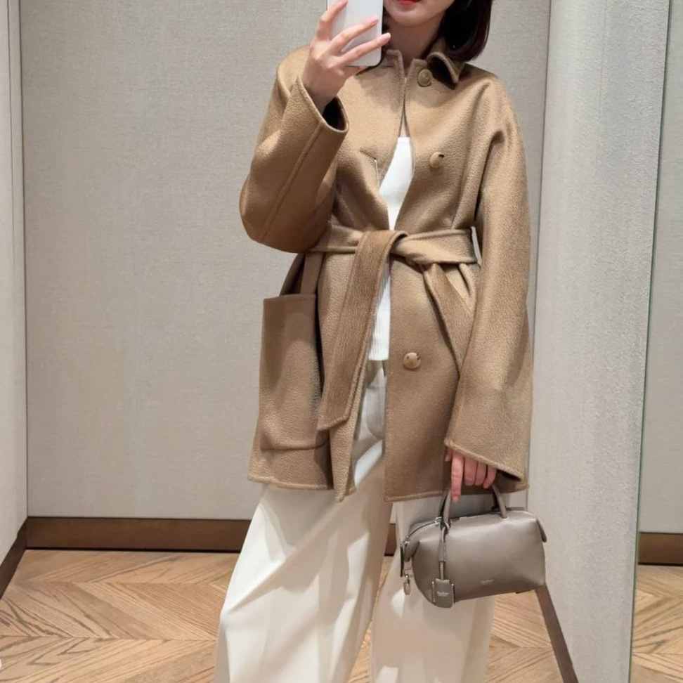 In Stock, Accessible Luxury Style 2025 Autumn and Winter Work Clothing Smart Water Ripple Sheep Wool Double-Sided Woolen Outwear Women's Jacket M2033