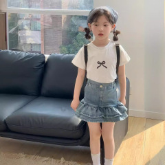韓版童裝2024夏款女童牛仔短裙中大童女寶花苞裙兒童緊身半身裙