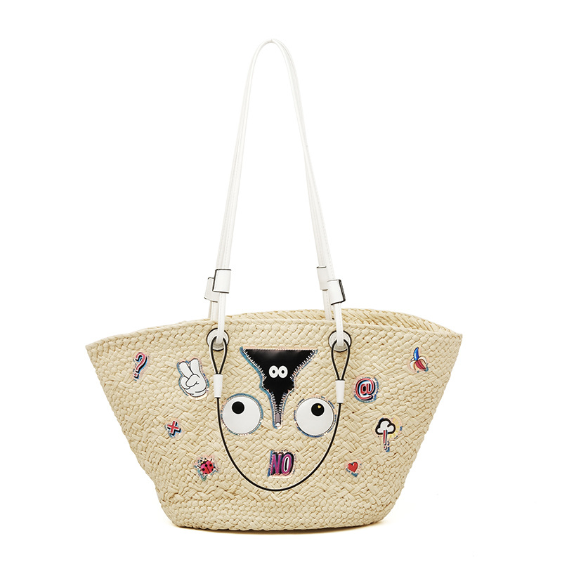 Bolsas de almacenamiento de gran capacidad de tela de paja personalidad de moda bolsas de impresión de dibujos animados en bolsas 2826 #