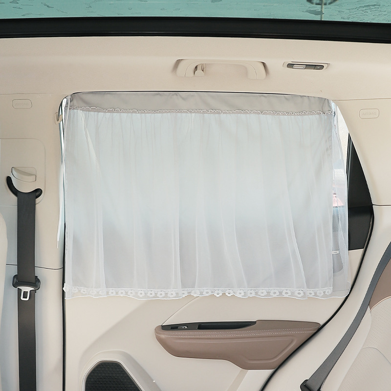 Shade Suction Cup: Qìchē Car curtains - double-layer-tassel-gray