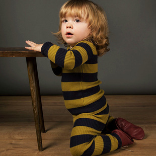 Autumn and Winter Kidsren's Knitted Bottoming Shirts for Infants and Toddlers Stripesd Long-Sleeved Home Clothes Suits for Boys and Girls Christmas Pullover Sweaters