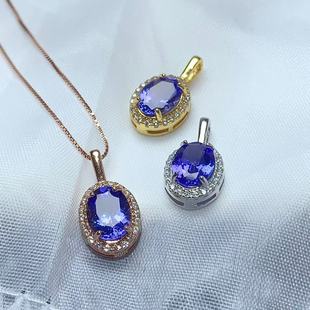 Natural Tanzanite Pendant 925 Silver Micro-Inlaid Simple Versatile Light Luxury Exquisite Gemstone Jewelry Clavicle Chain for Women Wholesale