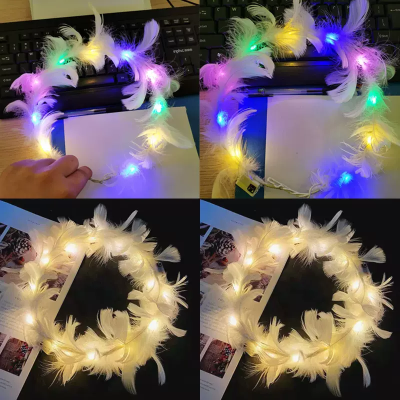 发光花环头饰带灯鹅毛花环羽毛天使发箍网红夜市摆地摊小礼品批发