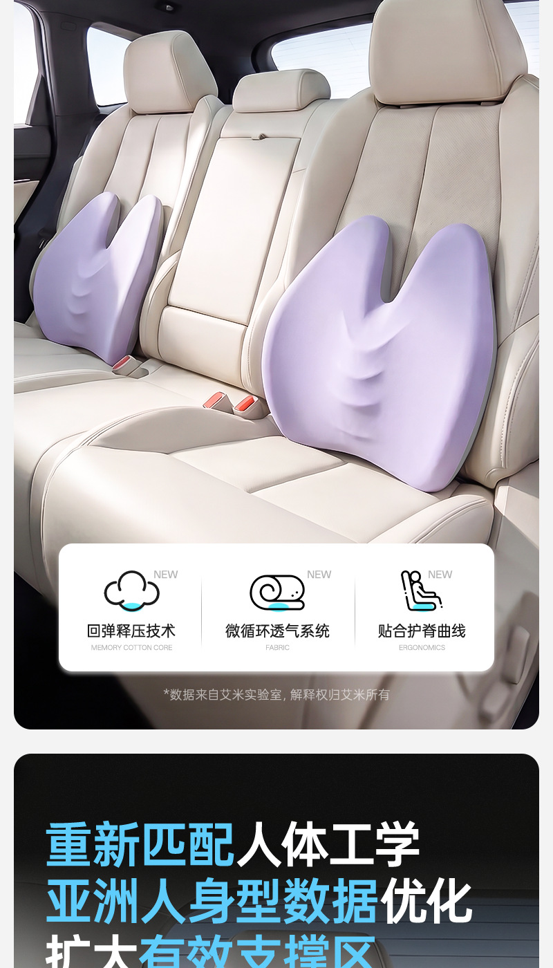 Customized Car Lumbar Support for Women, Memory Foam Slow Rebound Curved Lumbar Support Seat Backrest Cushion Lumbar Pillow