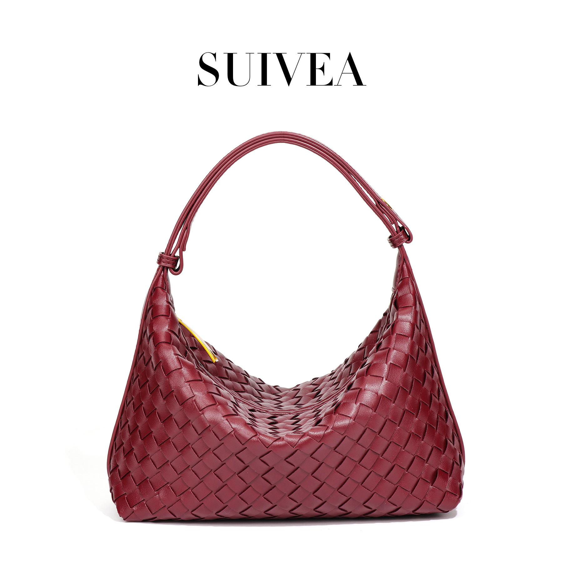 Woven Curved Soft PU Leather Zip Shoulder Bag 30