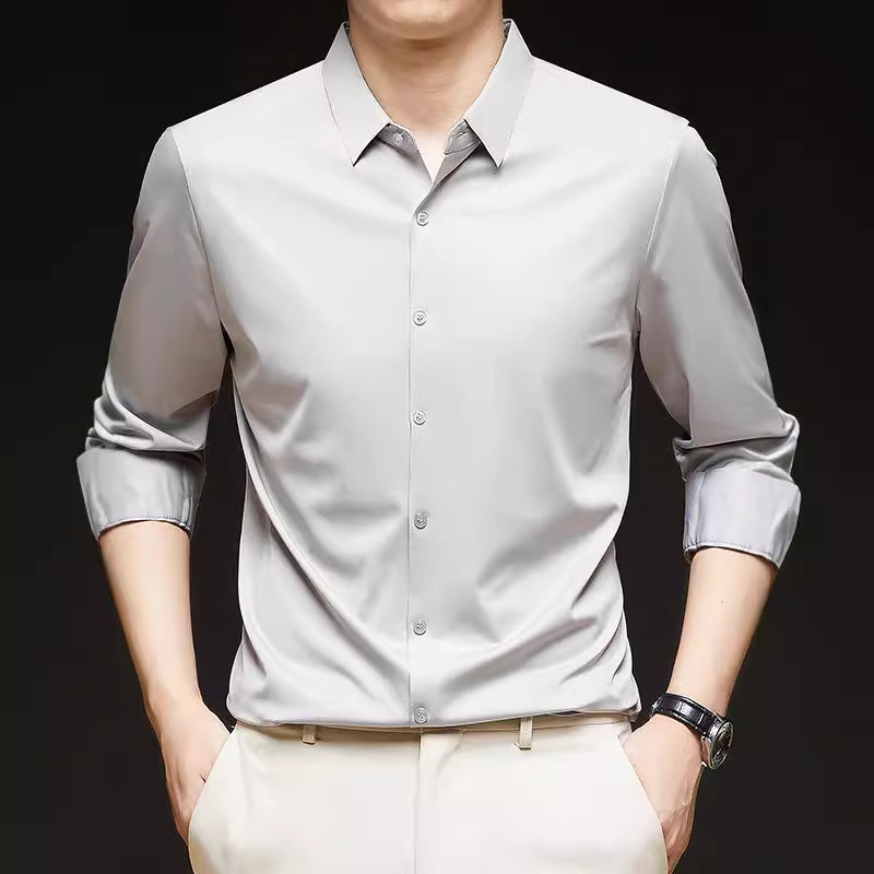 High-grade Sense Shirt Men's Long-sleeved Spring and Autumn Business Casual Traceless Non-ironing Ice Silk Elastic Non-ironing Anti-wrinkle Shirt Men's