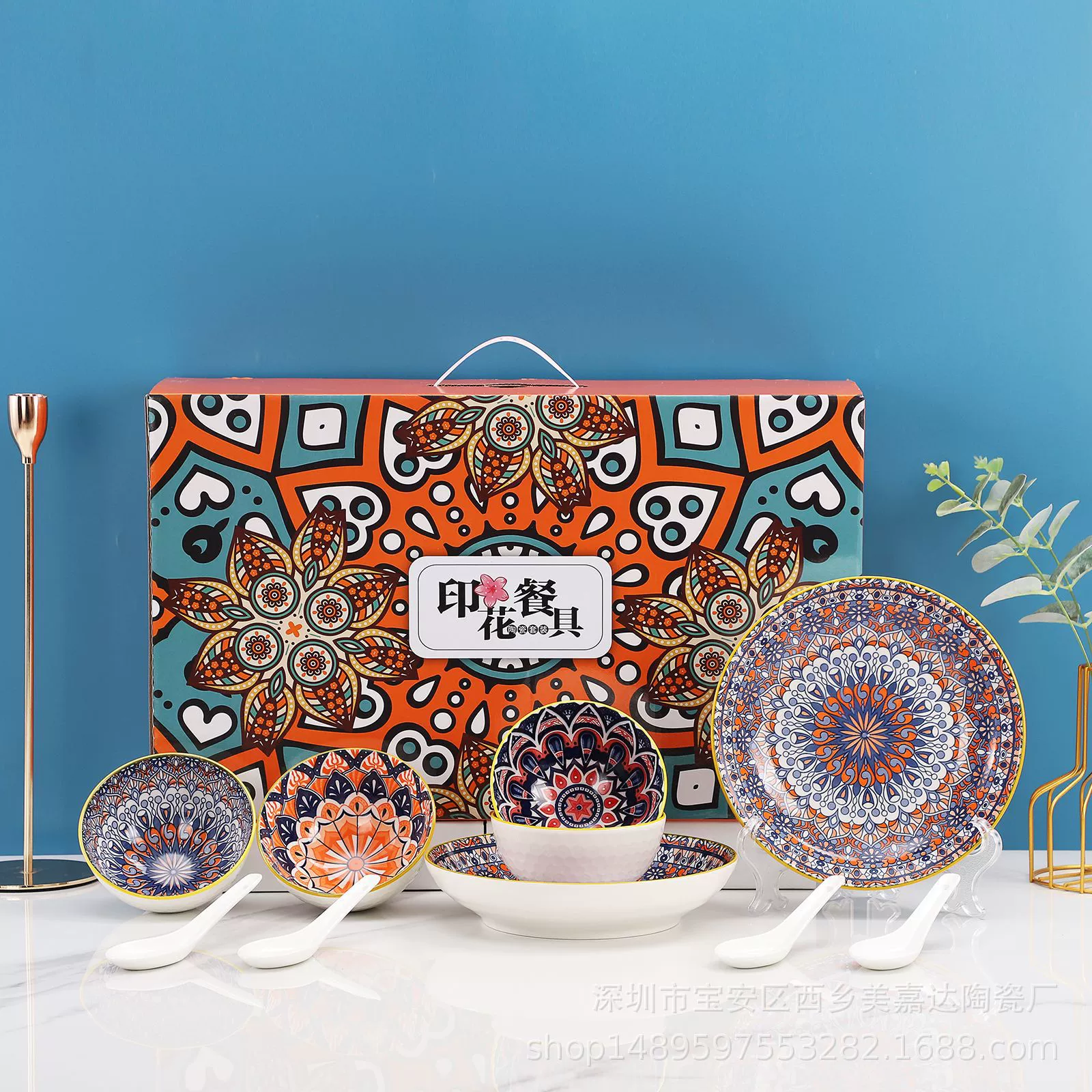 Богемная керамическая чаша Подарочная чаша набор синяя и белая фарфоровая чаша посуда реклама рекламные подарки можно настроить логотип