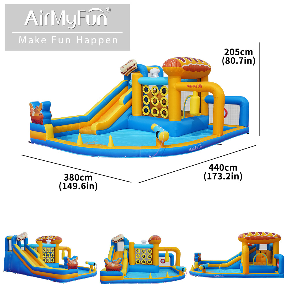 AMF | Hogar para niños castillo pequeño castillo inflable rociado de agua fiesta interior rociado de agua parque infantil tobogán inflable