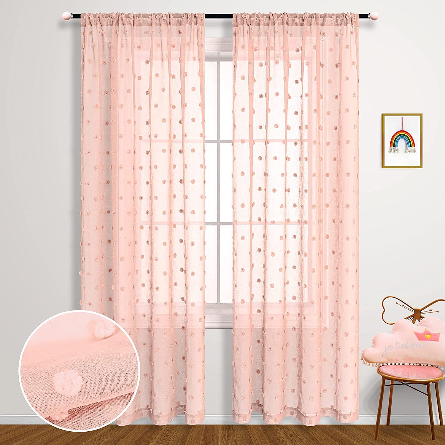 Suministro directo de fábrica plataforma de comercio electrónico transfronterizo Amazon WISH popular pompón cortina de gasa transparente de una sola Pieza Venta caliente