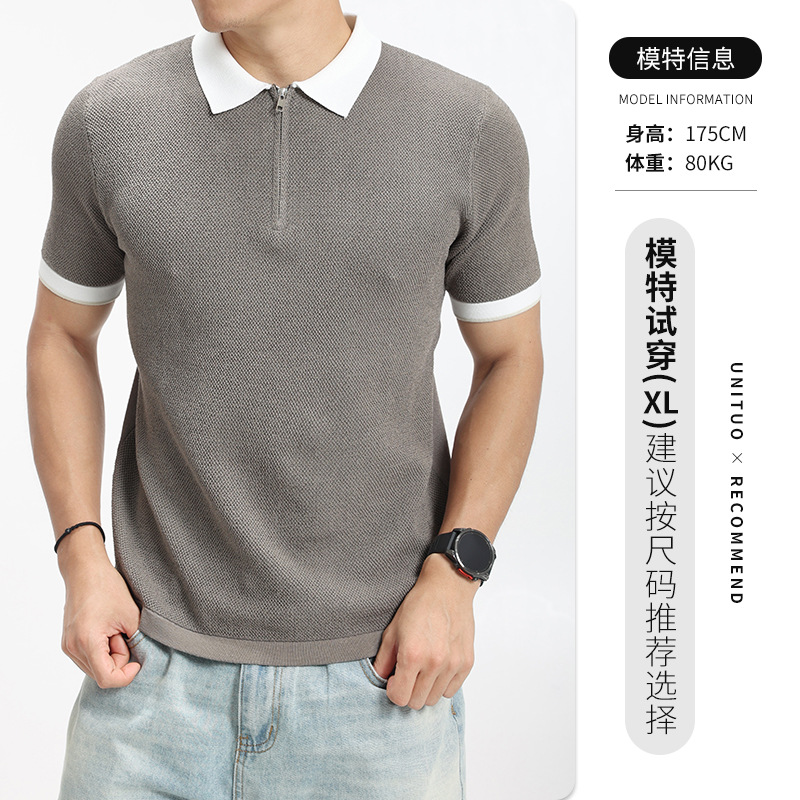 Hombres L viejo dinero helado camiseta de polo de punto hombre alto nivel de collar de color de choque de negocios casual camiseta de manga corta ropa de hombre