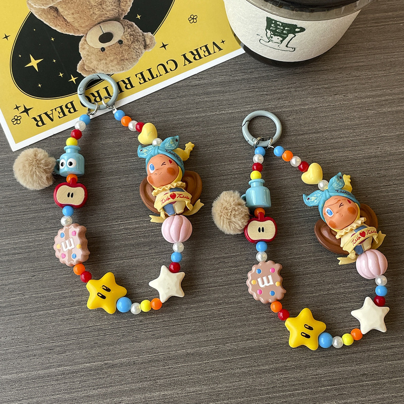 Cartoon Star Beaded Phone Lanyard for Women, Cute Anti-Loss Strap, Short Wristband, Camera Hanging Chain, Keychain