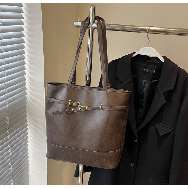 Autumn/Winter Large Capacity Work Commuter Tote Bag For Women 2024 Coffee Brown Leather 2-In-1 Backpack And Crossbody Bag - Thumbnail 7