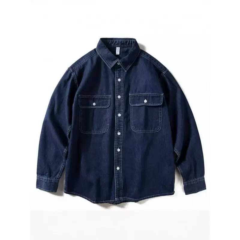 春秋新款美式牛仔长袖衬衫男潮流宽松休闲复古简约衬衣外套男批发