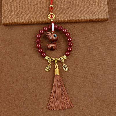 Pendant Car Compass Rearview Mirror, Car hanging - blood-sandalwood-deer-seeds-coffee-tassels