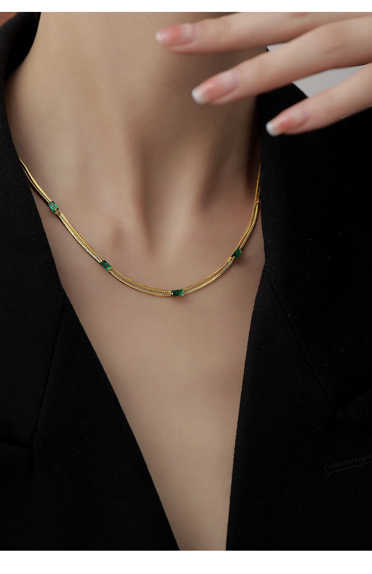 Fashion Square Titanium Steel Inlay Zircon Bracelets Necklace 1 Piece