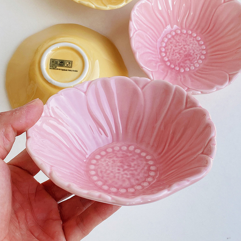 Foreign trade original order genuine goods Tailstock Ceramic Bowl Flower-shaped Bowl Rice Dessert Dishes Yogurt Oatmeal Household Hotel