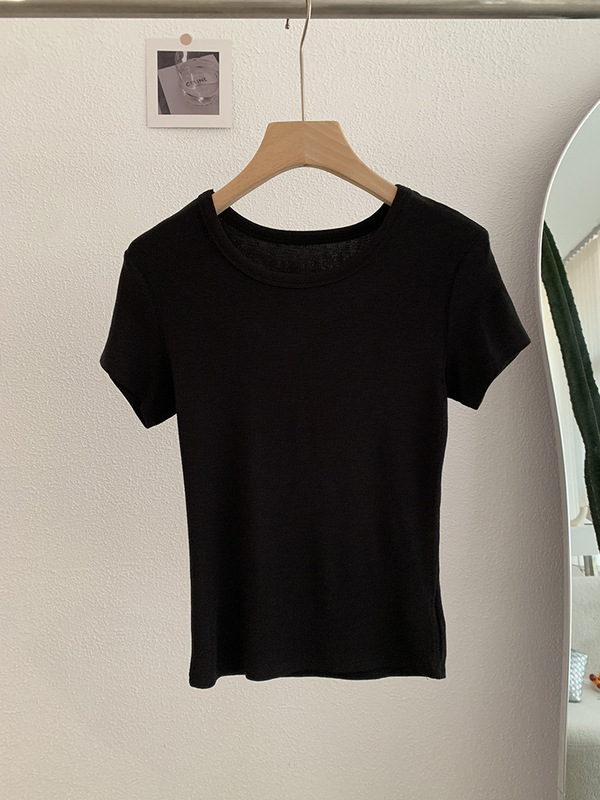 欧瑪莱の純色の丸首の修身はやせている半袖の頭のtシャツの2025夏の新しい服の上着の潮3498を現します。|undefined