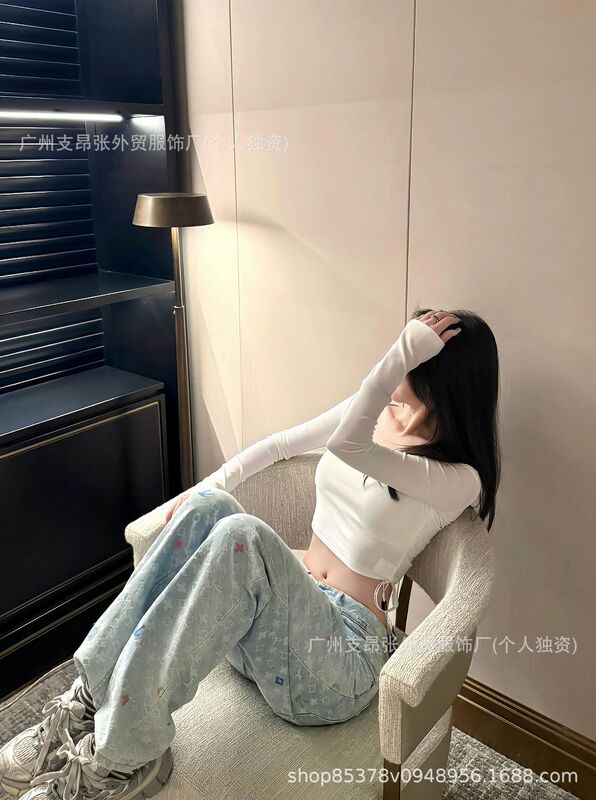 驴家25新款小花字母刺绣糖果提花牛仔裤长裤男女1vL家高品质宽松|undefined